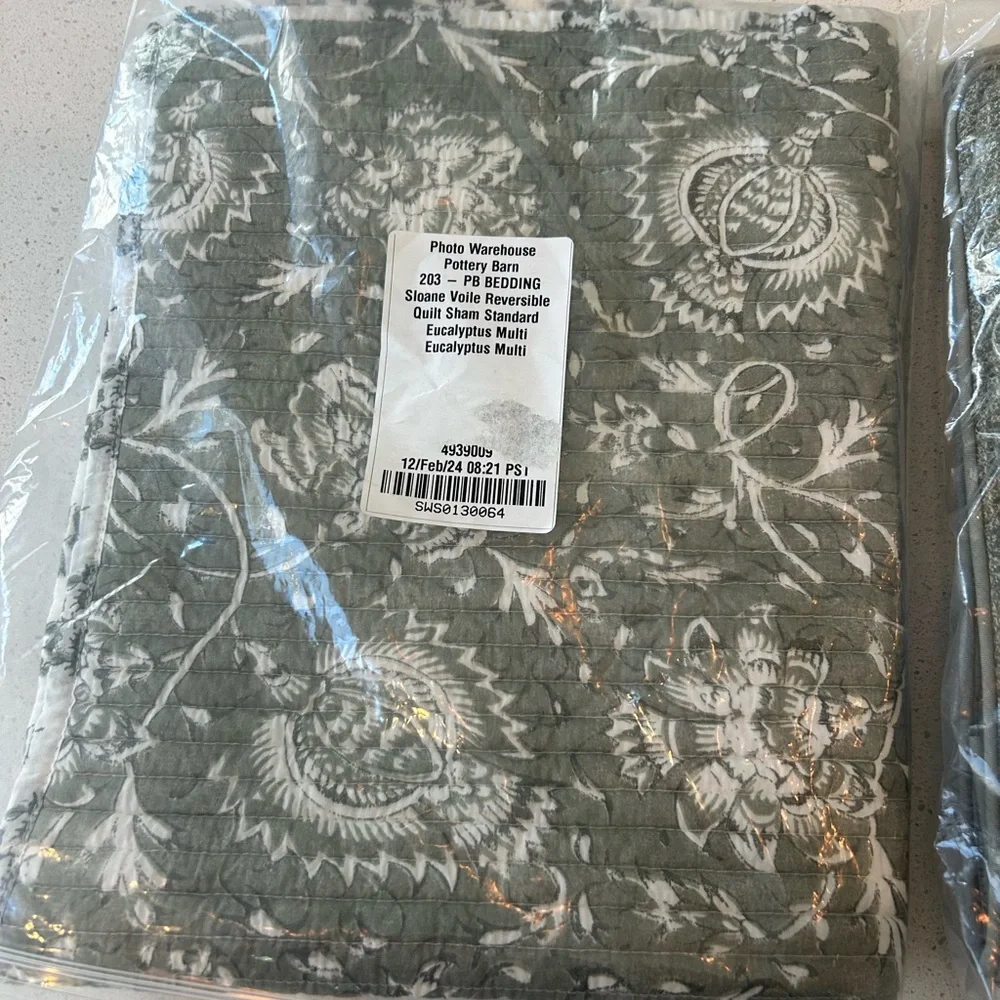 Set of 2 Pottery Barn Sloan Voile Sham & Belgian Linen Waffle Standard Shams